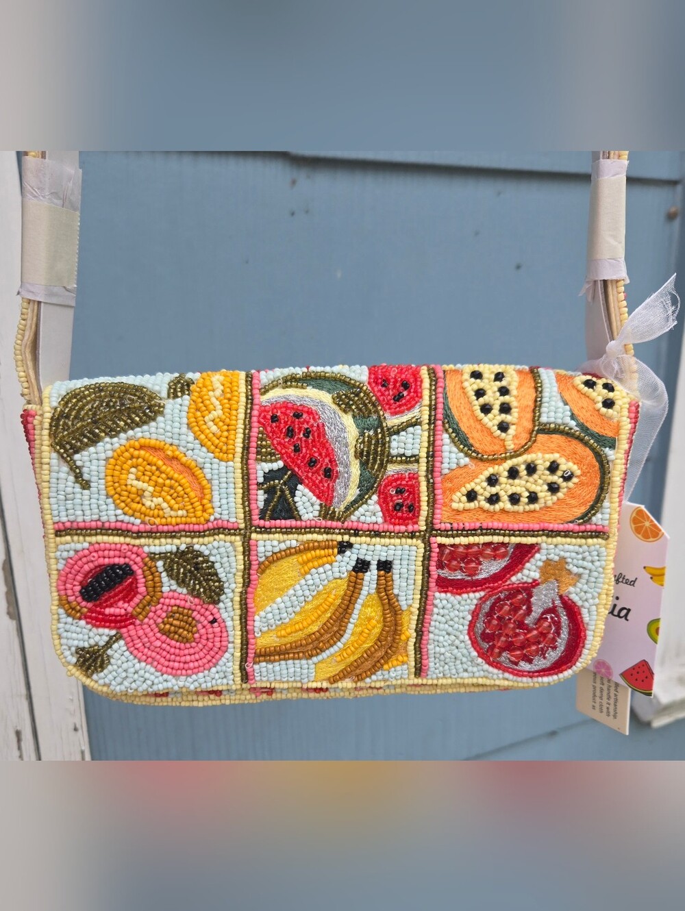Viral Fruits Beaded Shoulder Bag Lemon Banana Watermelon NWT Striped TJ Maxx